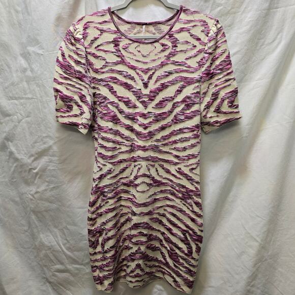 Free People Take Me Out zebra print mini bodycon dress puff sleeve knit large - Picture 1 of 11